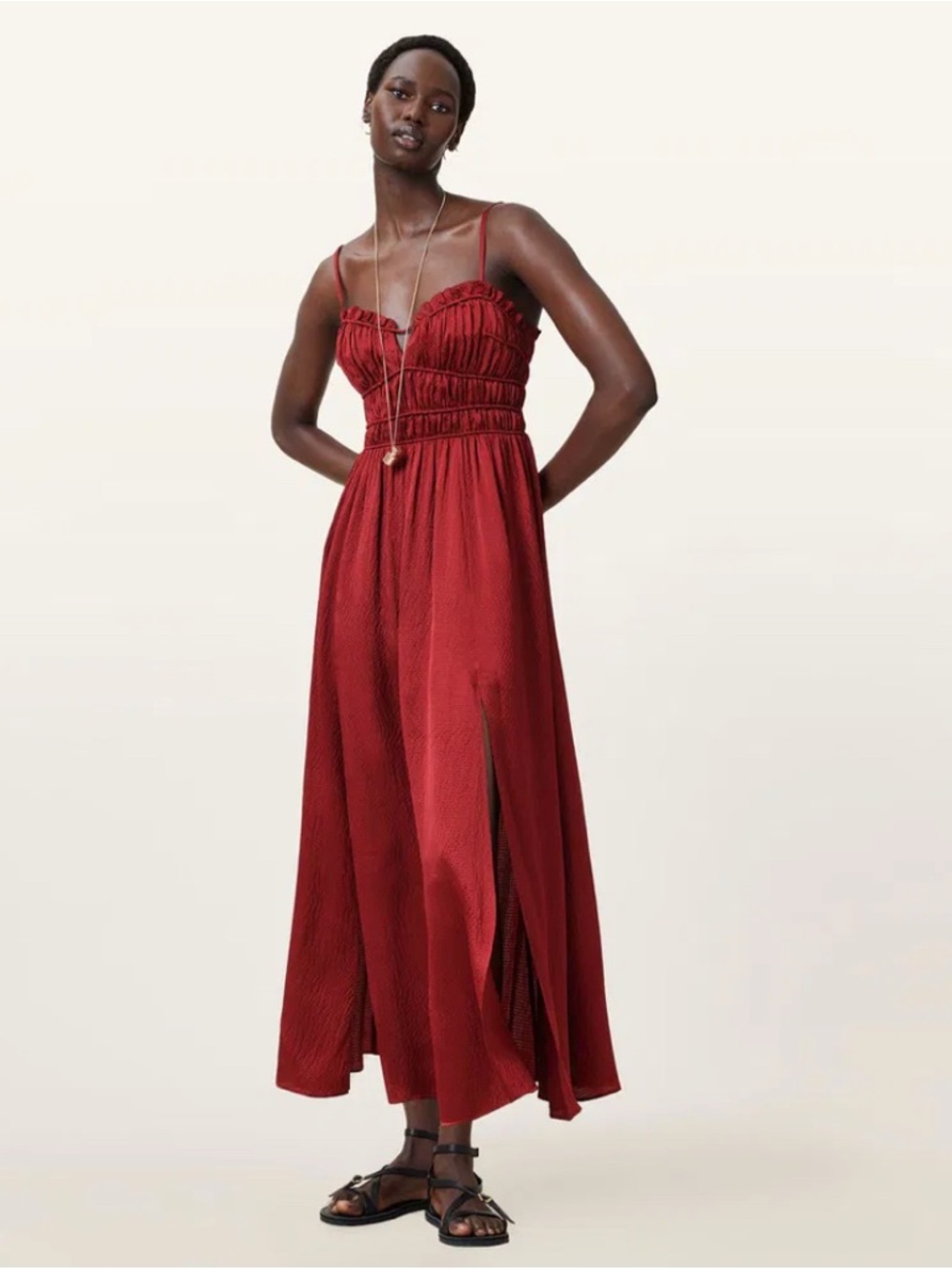 STUNNING All Saints Burgundy Smocked Strapless Dress